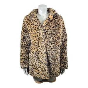 Vintage Leopard Print Faux Fur Coat in Tan and Black
